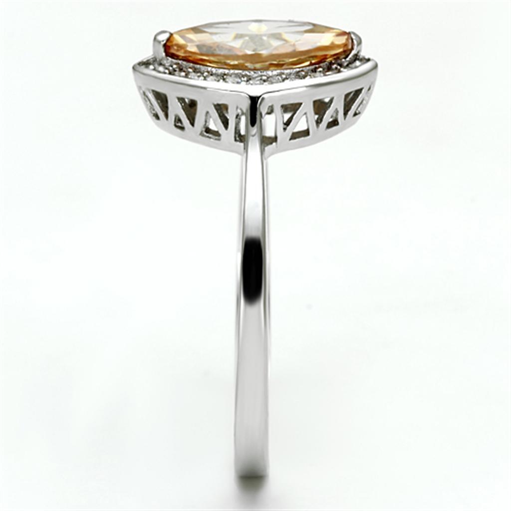 TS098 - Rhodium 925 Sterling Silver Ring with AAA Grade CZ  in Champagne
