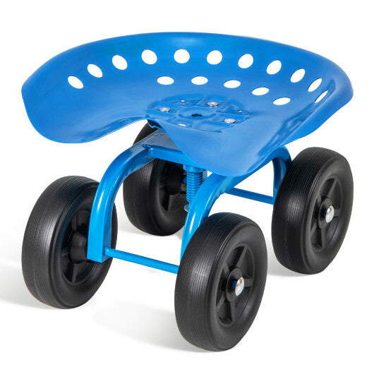 Costway Garden Rolling Workseat with 360? Swivel Seat and Adjustable Height-Blue