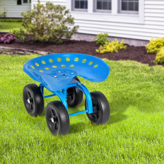 Costway Garden Rolling Workseat with 360? Swivel Seat and Adjustable Height-Blue